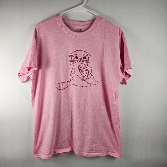 Brisco Social Anxiety Cat Graphic T-Shirt Women's Size Large Short Sleeve Pink - Picture 5 of 6
